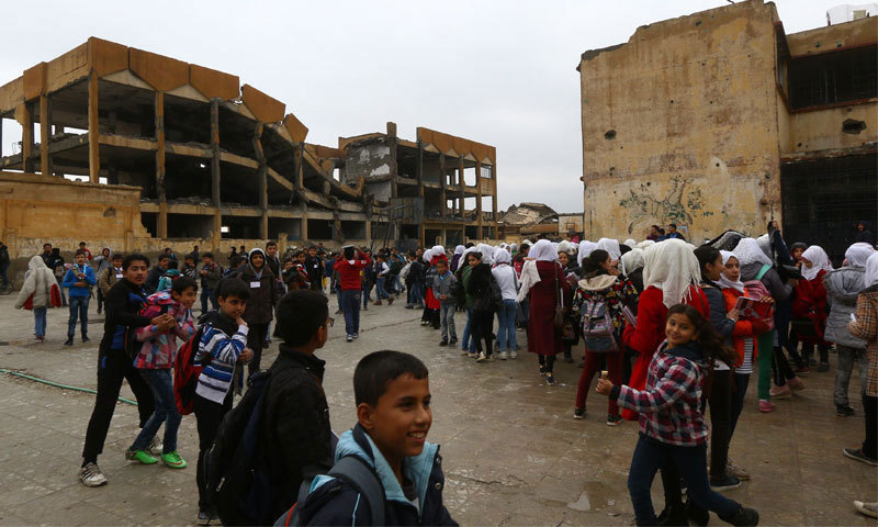 School students in the northeastern city of Raqqa - November 2018 (Reuters)