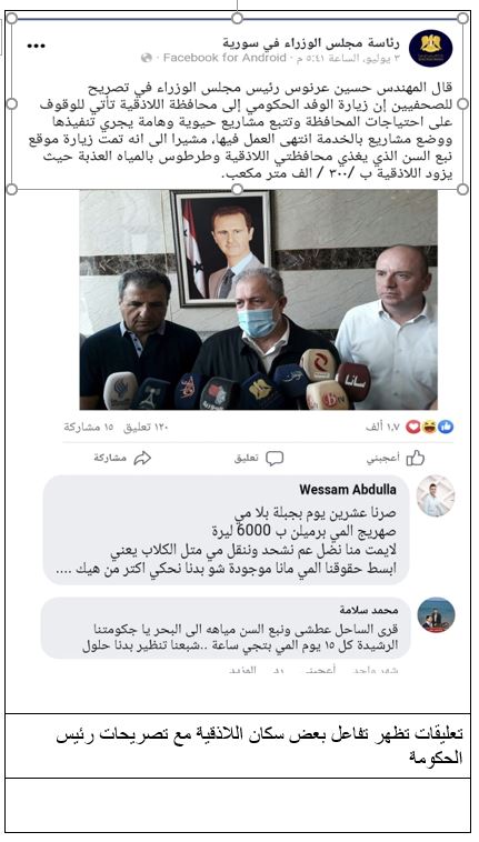 Comments showing the interaction of some Latakia residents with the Prime Minister’s statements