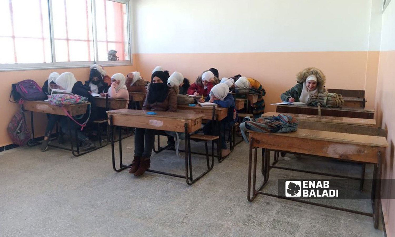 Female students in a school in Daraa al-Balad in southern Syria - 31 January 2022 (Enab Baladi \ Halim Muhammad)