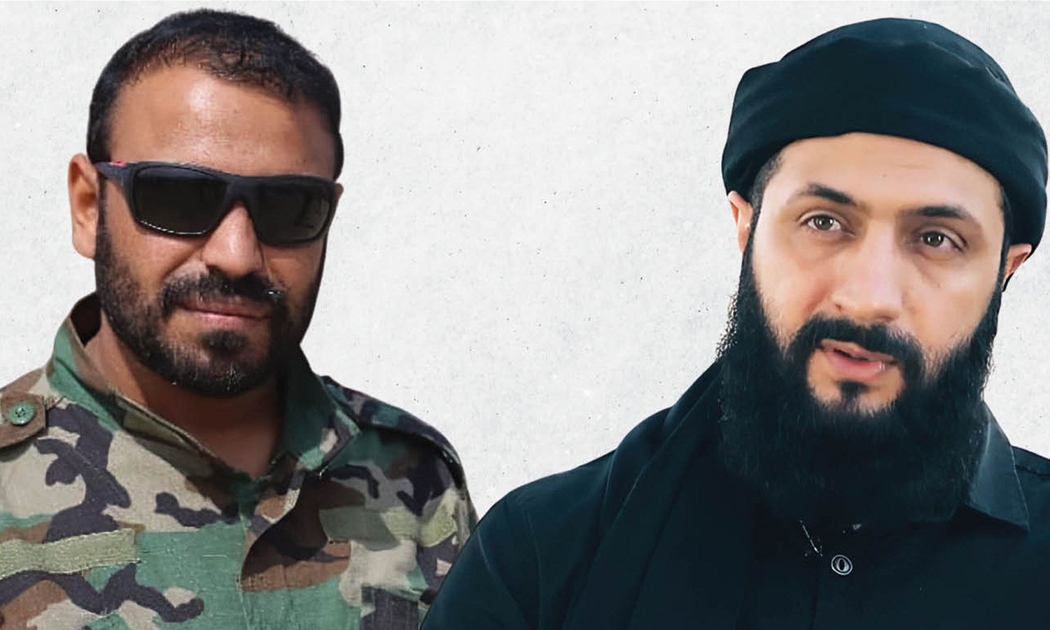 The HTS general commander Abu Mohammad al-Jolani and SNA leader Mohammed al-Jassem, known as Abu Amsha (edited by Enab Baladi)