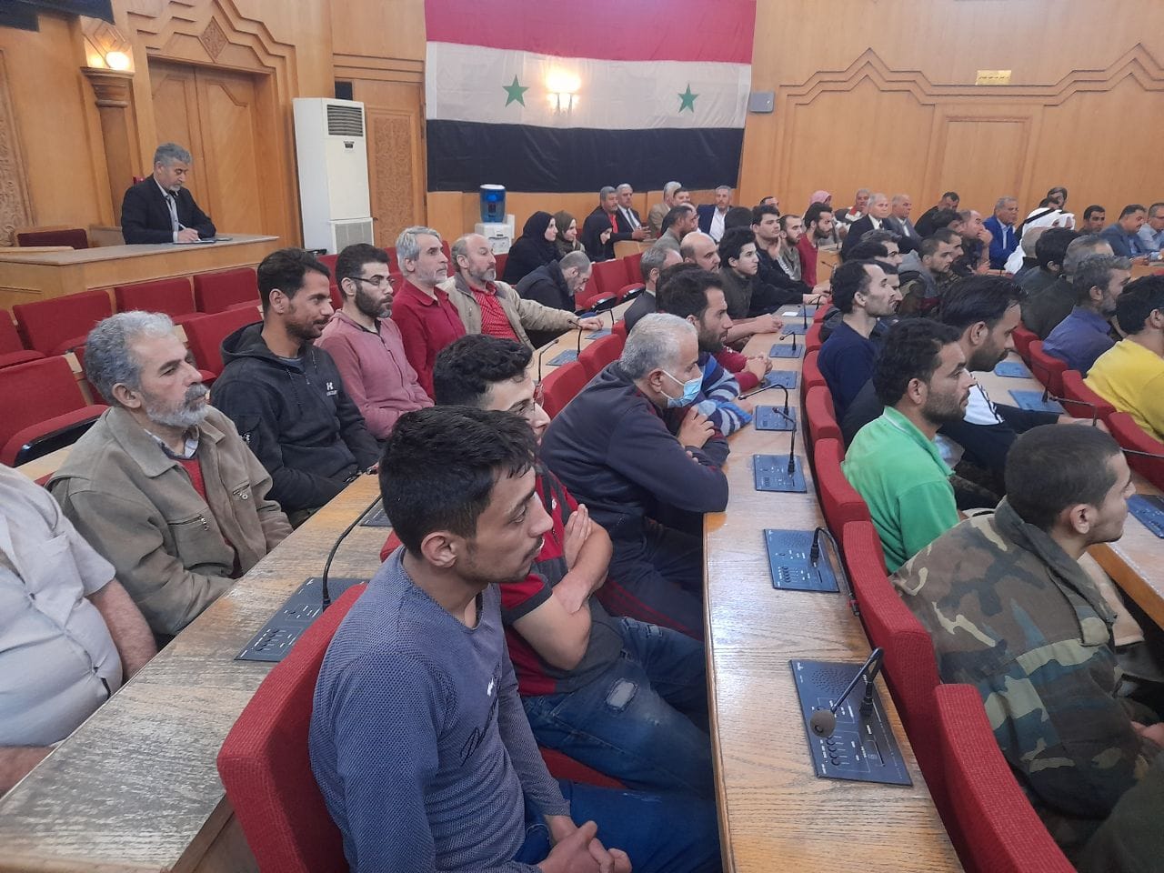 A group of 43 persons of those released under the Presidential General Amnesty of 30 April 2022 in Aleppo’s provincial building - 6 May 2022 (Al-Watan newspaper)