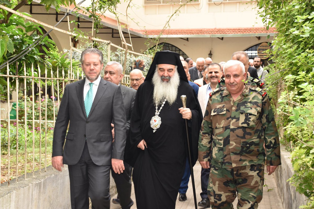 Archbishop Athanasius Fahd and officials of the Syrian regime in the Archdiocese of Latakia - 24 April 2022 (Greek Orthodox Archdiocese of Latakia)