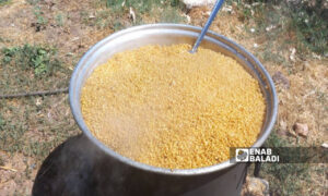 Boiling the wheat is the first step in making bulgur in southern Daraa city (Enab Baladi / Halim Muhammad)