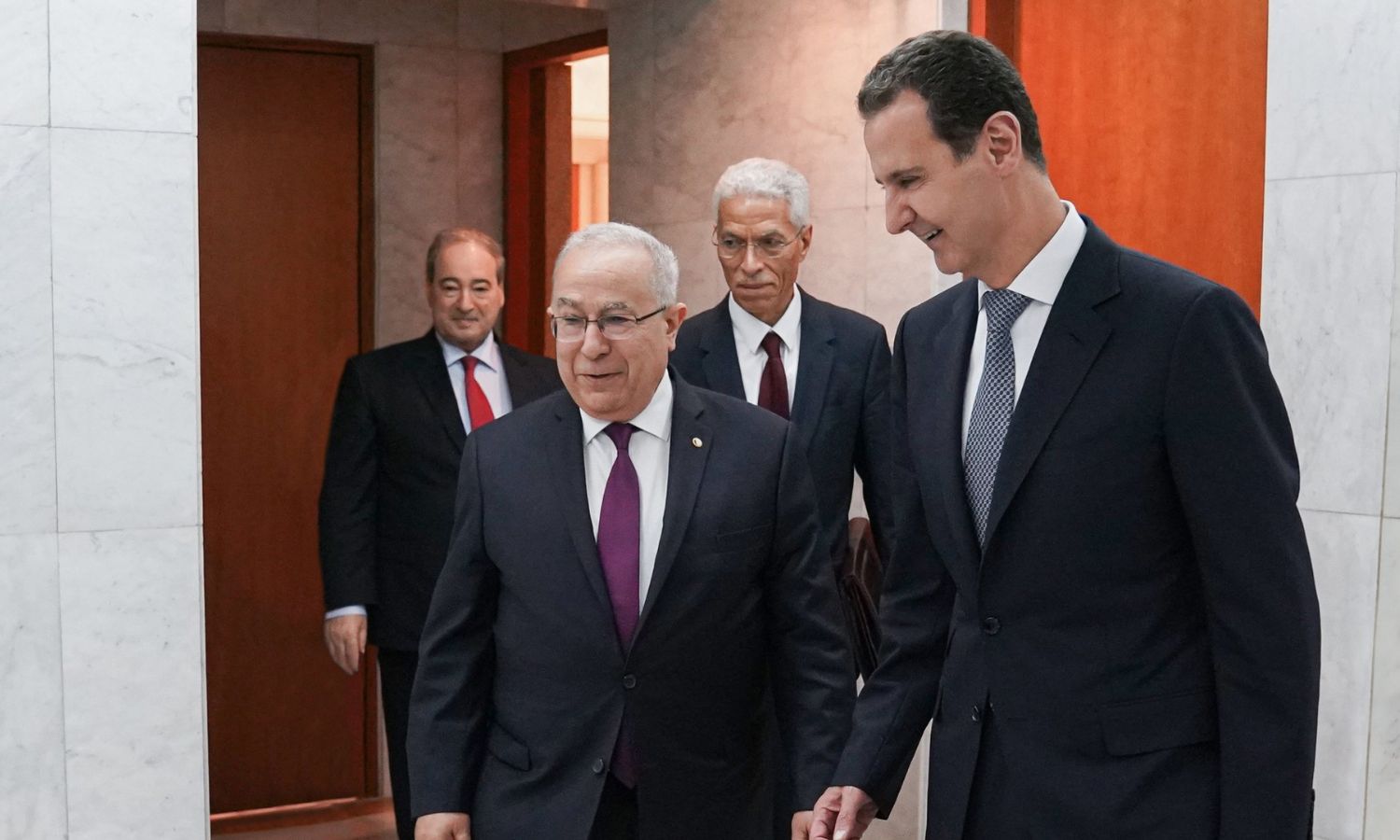 President of the Syrian regime Bashar al-Assad during his meeting with the Algerian Foreign Minister Ramtane Lamamra - 25 July 2022 (Syrian Presidency / Facebook)