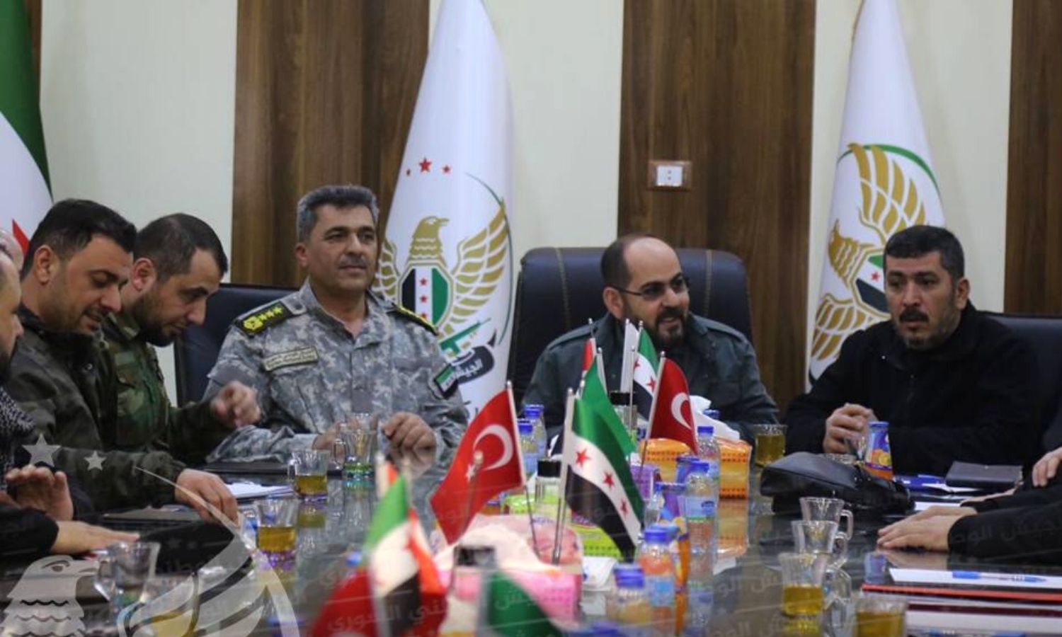 Head of the Syrian Interim Government (SIG), Abd al-Rahman Mustafa, Minister of Defense Hassan Hamadeh, and leaders of Hayat Thaeroon for Liberation - 8 March 2022 (Hayat Thaeroon)