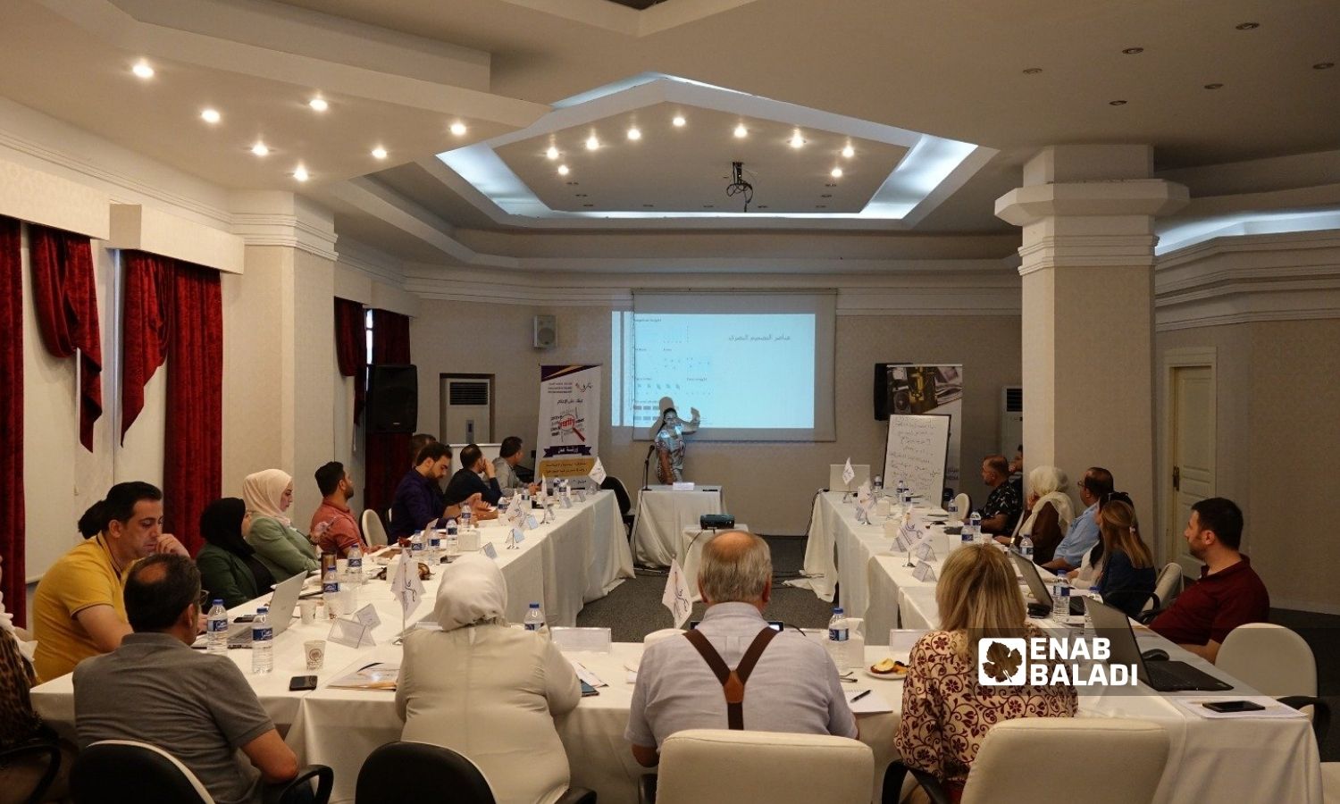 A training workshop for journalists organized by the Ethical Charter for Syrian Media (ECSM) in May 2022 (Enab Baladi/Jana al-Issa)