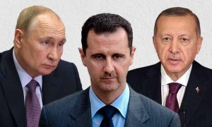 Bashar al-Assad, Recep Tayyip Erdogan, and Vladimir Putin (edited by Enab Baladi)
