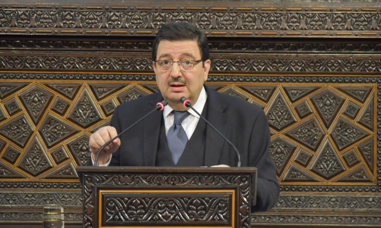 Boutros al-Hallaq, regime’s information minister, in the People’s Assembly discussing the performance of the Ministry of Information - 9 November 2022 (Facebook/ Syrian Ministers Council)