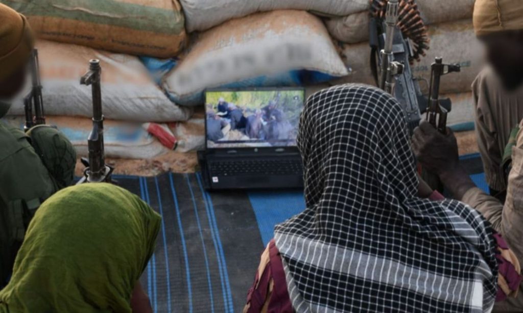 Islamic State fighters watching a publication of the organization entitled Hayat al-Jihad (The Life of Jihad) (the group’s West Africa Telegram account)