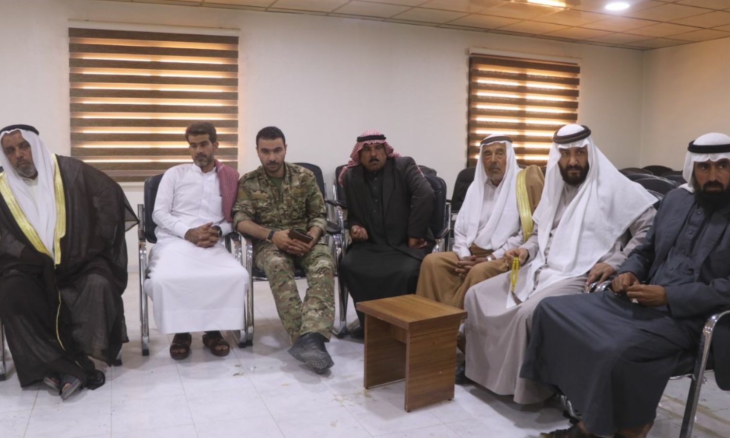 Representatives of the International Coalition during their meeting with representatives of the security forces and tribal figures and notables in Deir Ezzor - 25 June 2021 (Deir Ezzor Media Center/Facebook)
