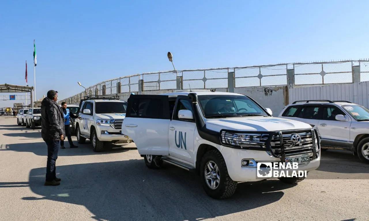 A UN delegation enters northern Syria through the Bab al-Salama border crossing - February 15, 2023 (Enab Baladi/Dayan Junpaz)