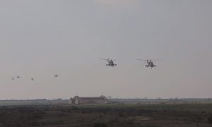 Helicopters flying over the restored al-Jarrah airport - 24 January 2023 (Ministry of Defense)