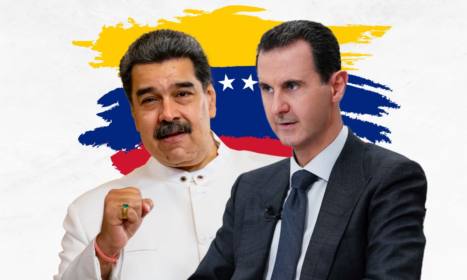Syrian regime president Bashar al-Assad and Venezuelan President Nicolás Maduro (modified by Enab Baladi)