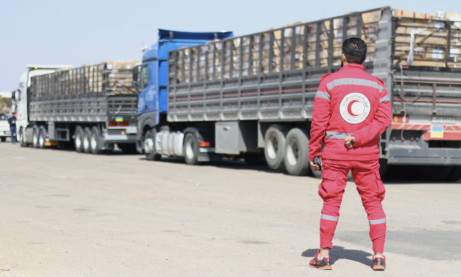 Jordanian aid trucks enter Syria from Nassib border crossing - March 2, 2023 (Syrian Red Crescent)