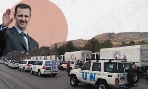 UN aid trucks in Syria (edited by Enab Baladi)