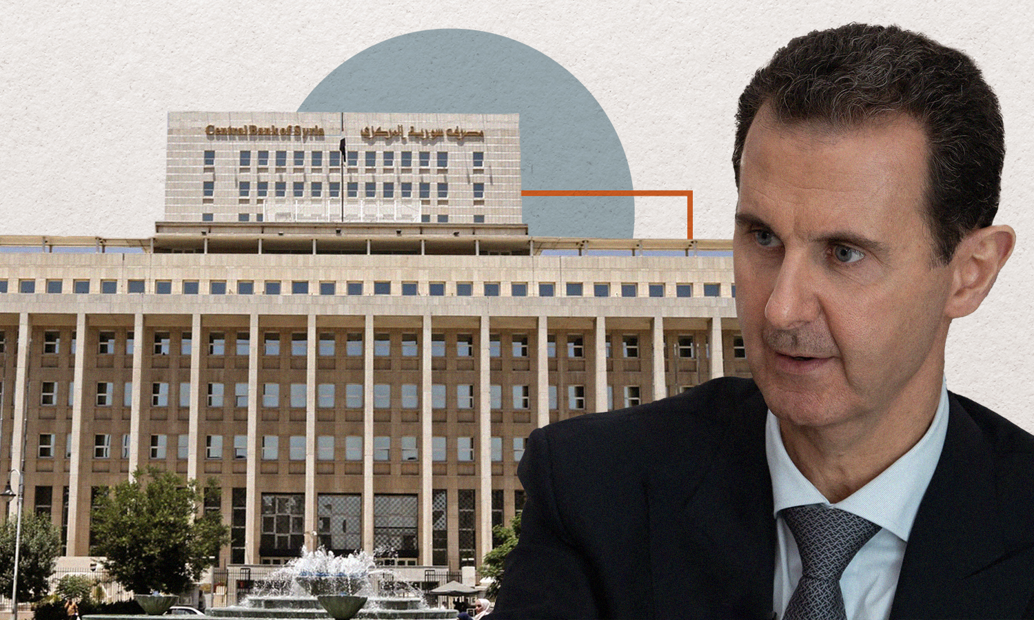 Head of the Syrian regime, Bashar al-Assad, and Central Bank of Syria (edited by Enab Baladi)