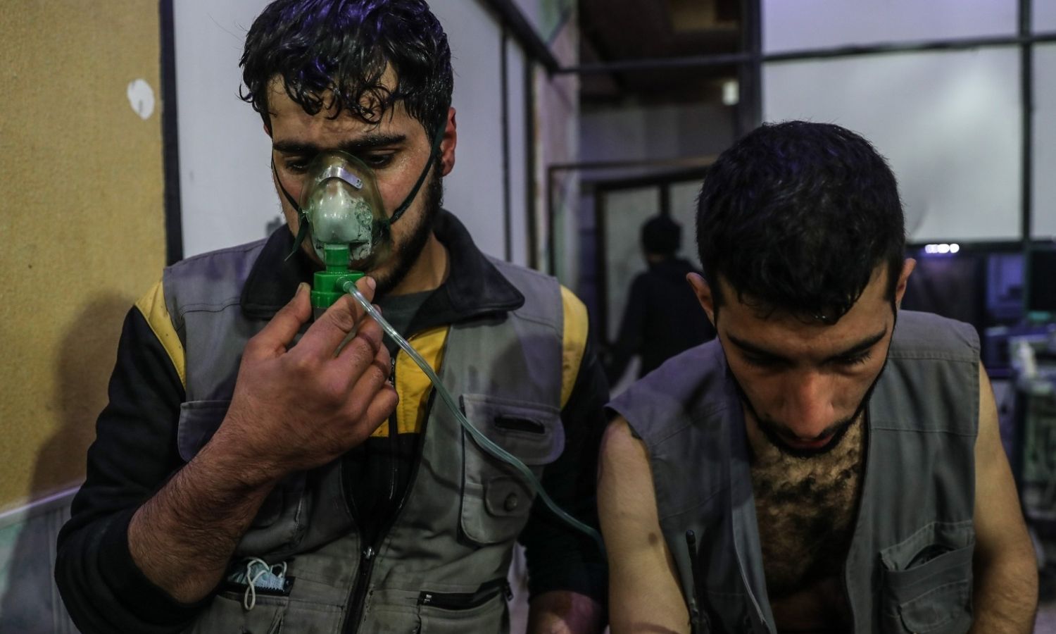 White Helmets elements receive treatment after a chemical attack on Douma city - February 3, 2018 (EPA/Mohamed Badra)