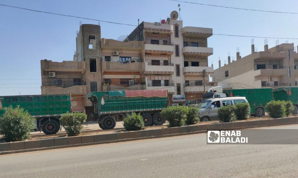 Wheat trucks in the northeastern city of Qamishli, June 2023 (Enab Baladi/Majd al-Salem)