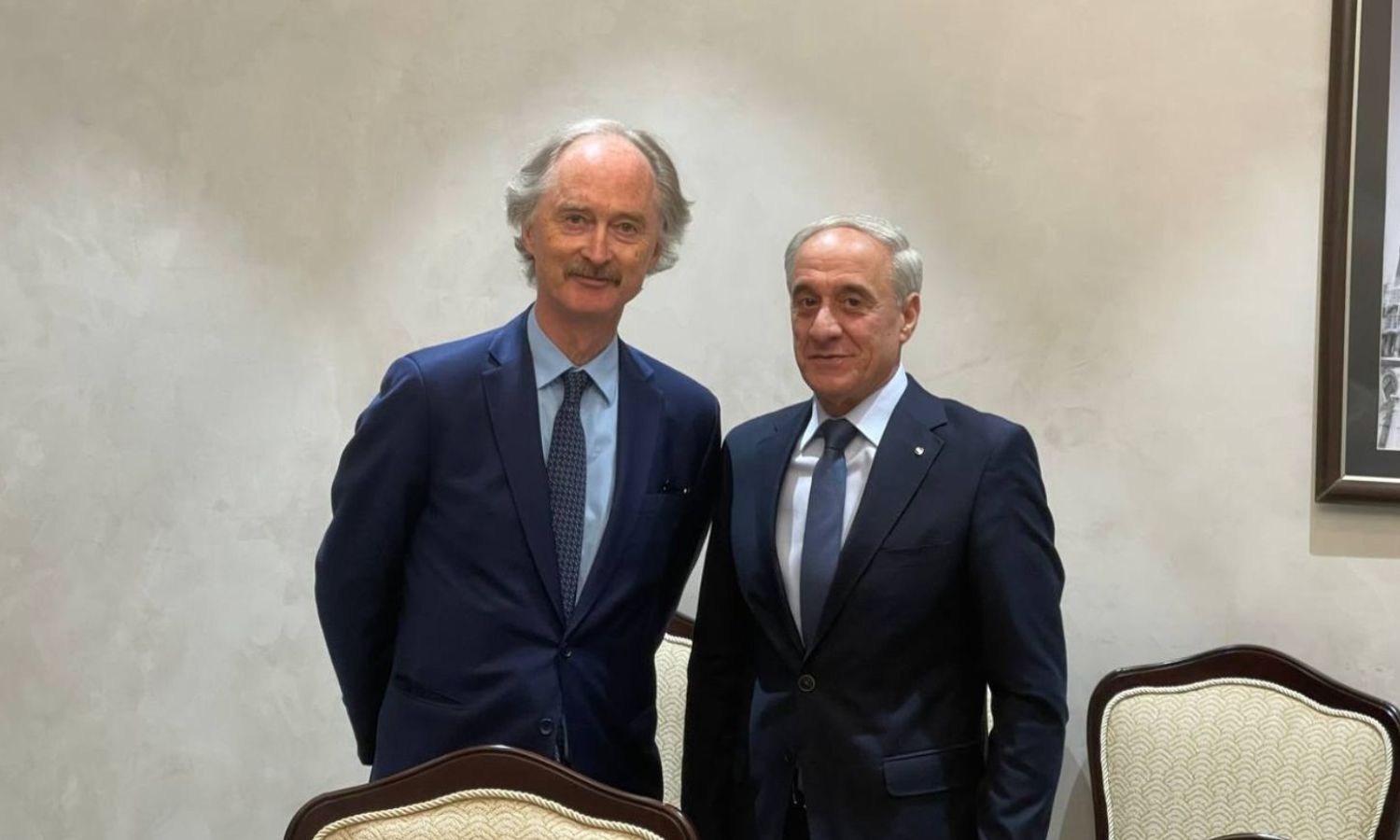 Syrian Deputy Foreign Minister Ayman Sousan meets with the UN envoy to Syria, Geir Pedersen, in Astana - June 20, 2023 (State TV)