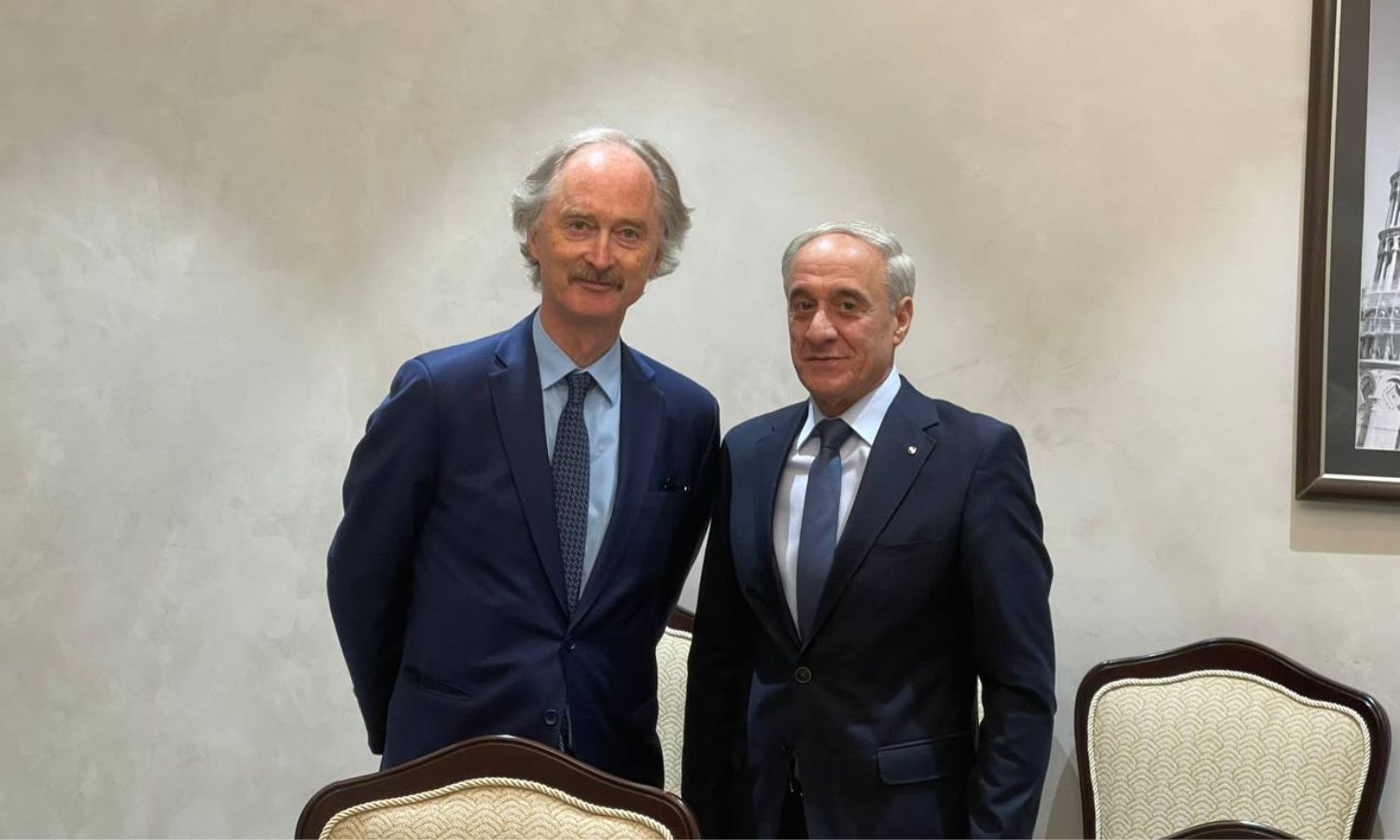 Syrian Deputy Foreign Minister Ayman Soussan meets with the UN envoy to Syria, Geir Pedersen, in Astana - June 20 (Syria’s General Organization of Radio and TV)