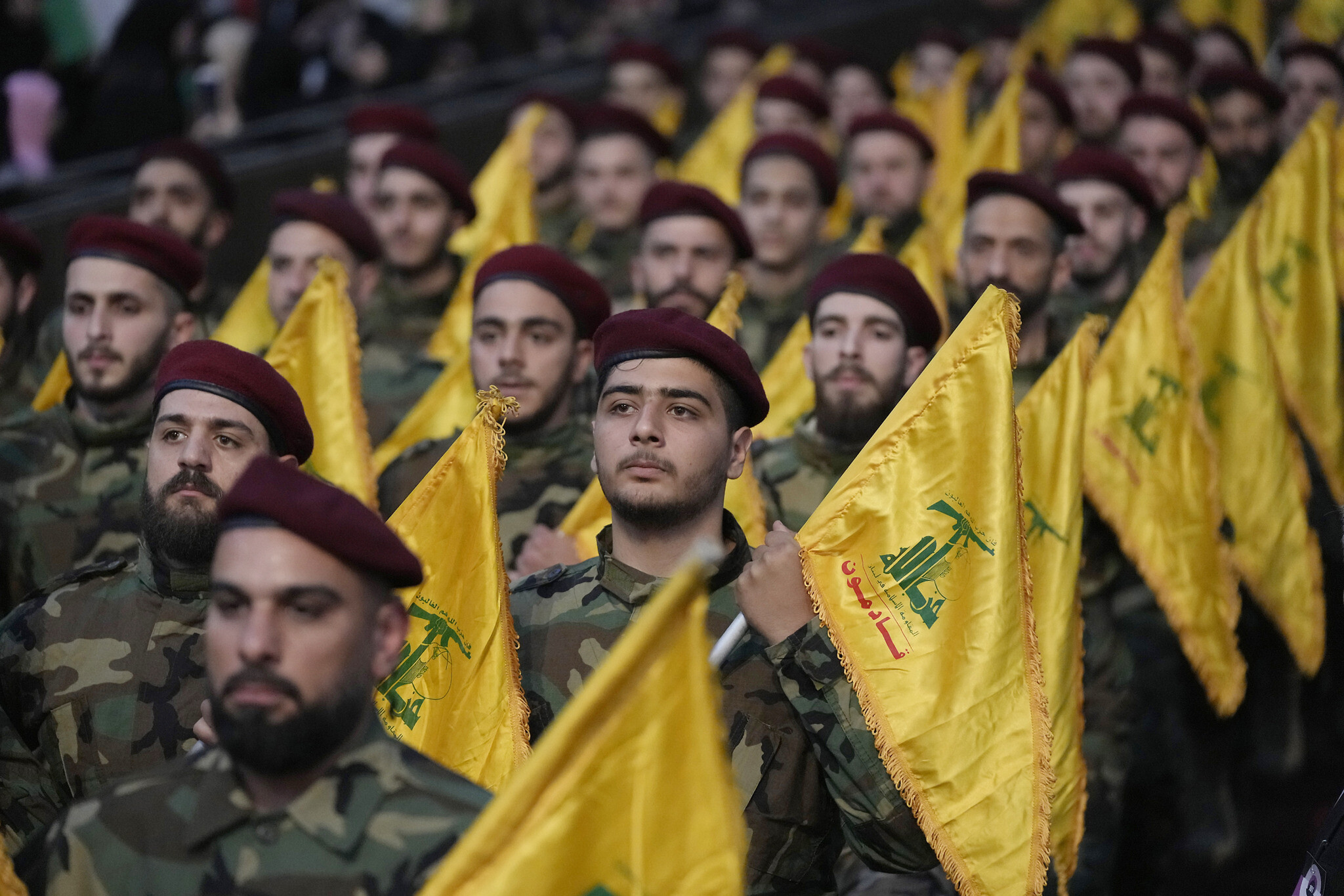 Hezbollah fighters commemorate Jerusalem Day in the southern suburb of Beirut, Lebanon - April 14, 2023 (AP)