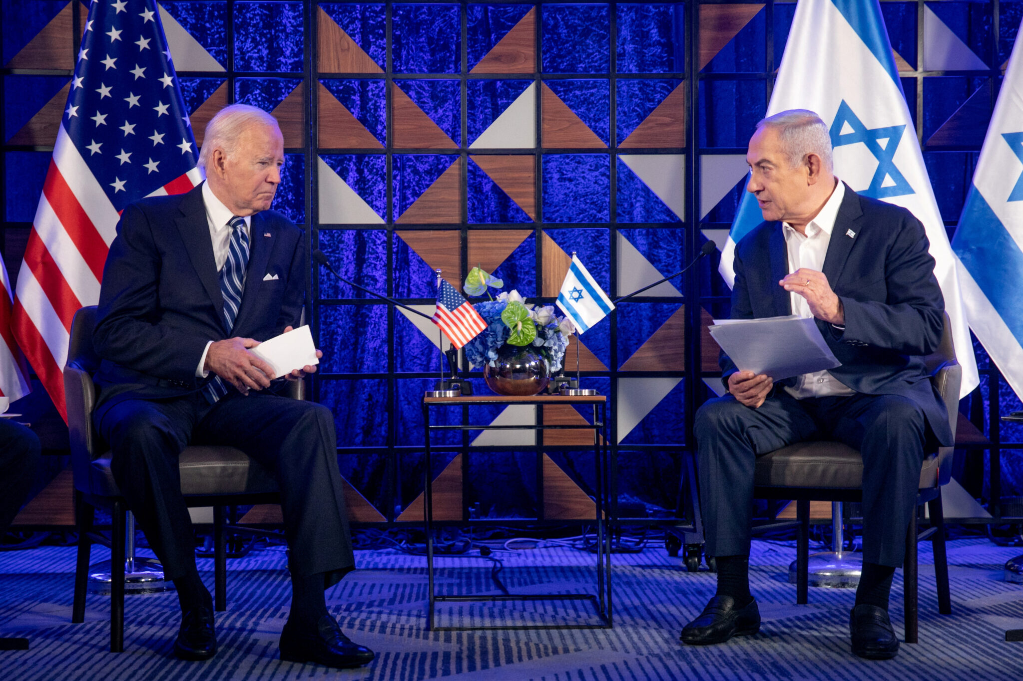 US President Joe Biden meets Israeli Prime Minister Benjamin Netanyahu in Israel - October 18, 2023 (Reuters)