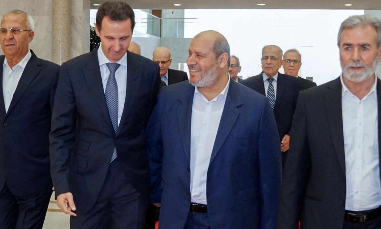 A delegation from the Palestinian factions, including “Hamas” and “Palestine Islamic Jihad,” meets with the head of the Syrian regime, Bashar al-Assad, in Damascus - October 19, 2022 (Telegram/Syrian Presidency)