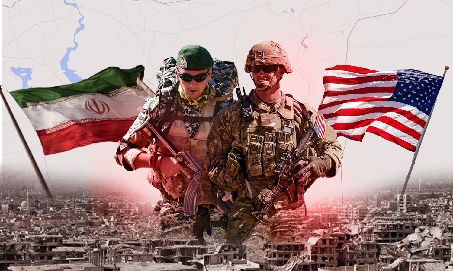 Two American and Iranian soldiers in Syria (Edited by Enab Baladi)