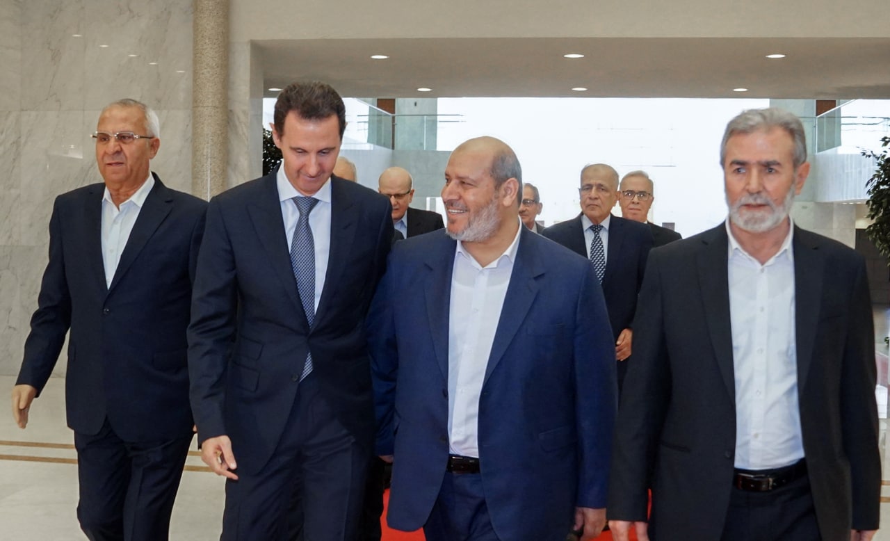 A delegation from the Palestinian factions, including Hamas and Islamic Jihad, meets with the head of the Syrian regime, Bashar al-Assad, in Damascus - October 19, 2022 (Syrian Presidency)