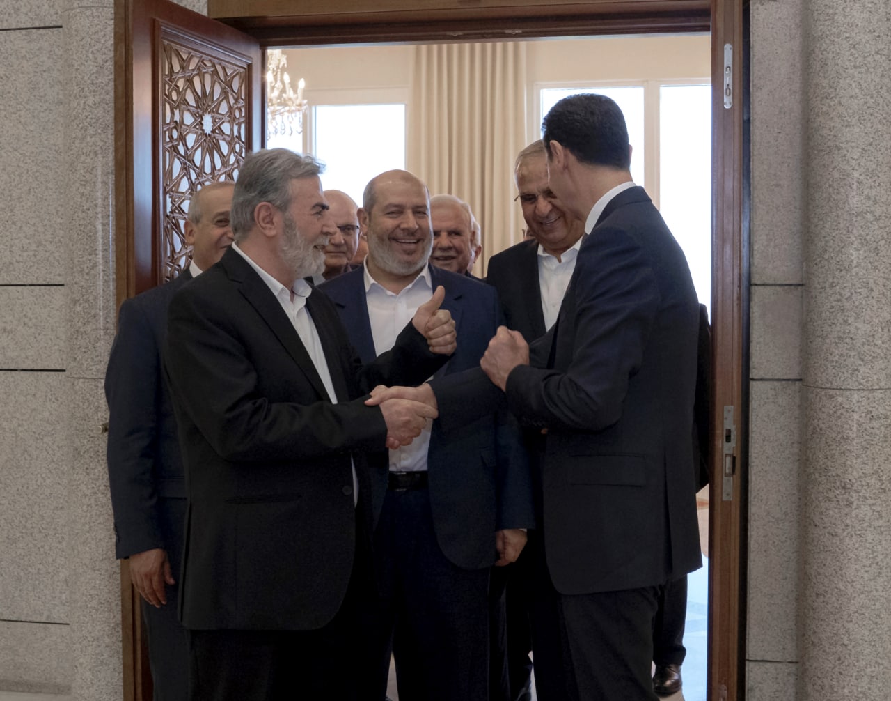 A delegation from the Palestinian factions, including Hamas and Islamic Jihad, meets with the head of the Syrian regime, Bashar al-Assad, in Damascus - October 19, 2022 (Syria Presidency)