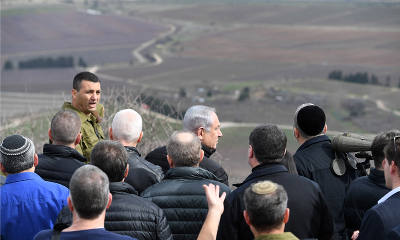 Members of the Israeli security cabinet visit the Israeli-Syrian border in the Occupied Golan Heights - February 6, 2018 (Haaretz)