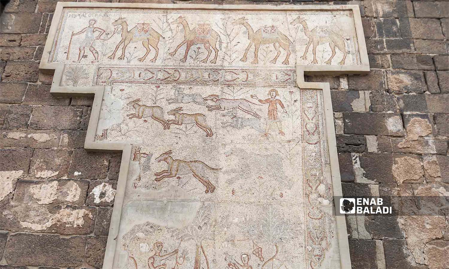Ancient Roman mosaic in Busra al-Sham city in Daraa governorate, southern Syria - October 13, 2023 (Enab Baladi/Sarah al-Ahmad)
