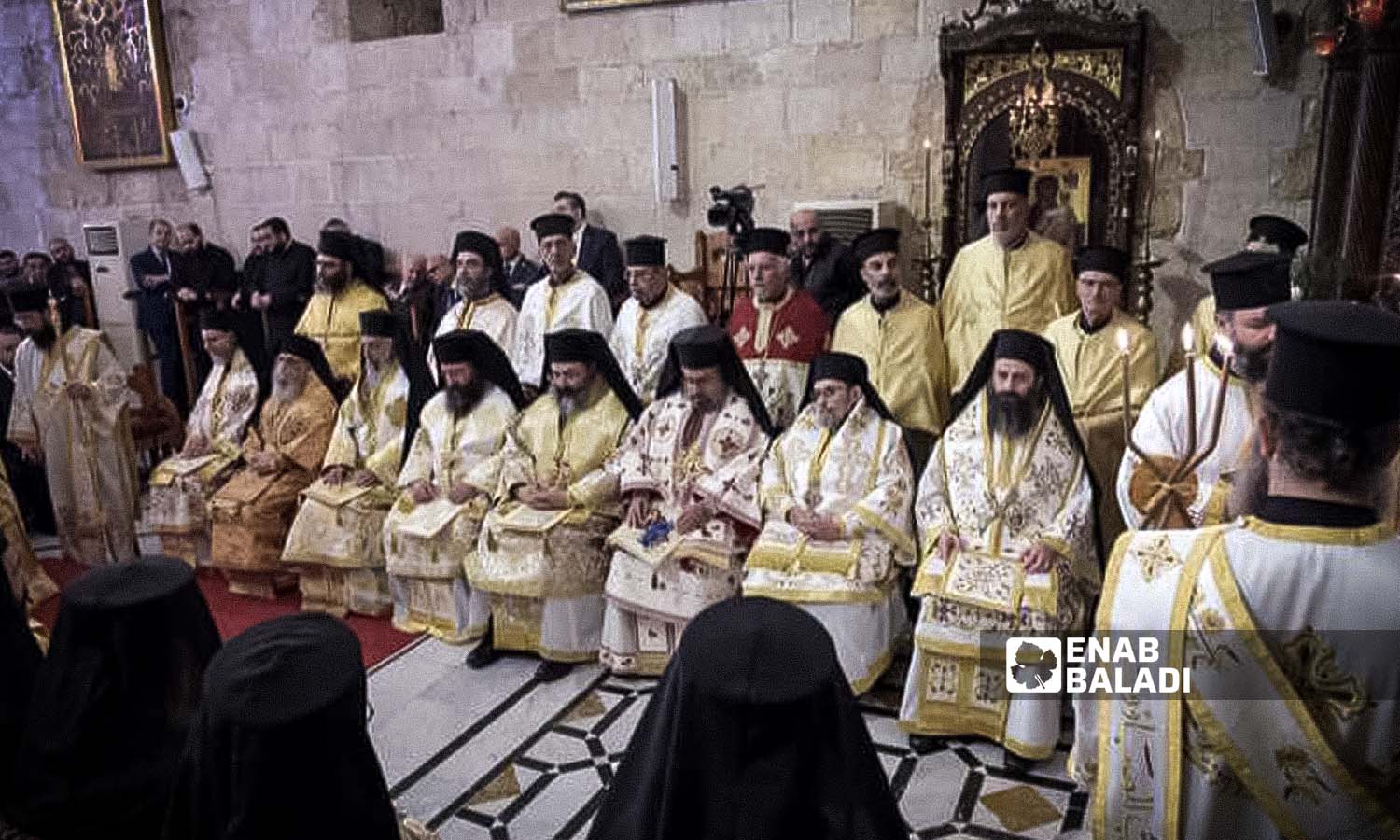 Patriarch John X attends a meeting in the diocese of Busra and Horan in the town of Khabab, south of Syria - December 16, 2023 (Enab Baladi/Sarah al-Ahmad)
