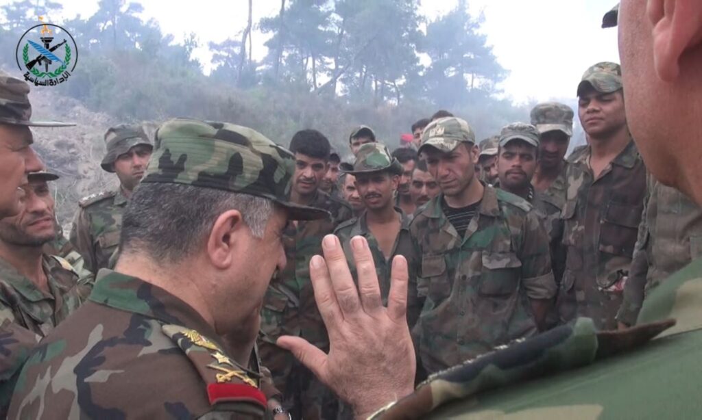 The Minister of Defense in the regime’s government, Ali Mahmoud Abbas, conducted an inspection tour of the fires in Latakia governorate - July 30, 2023 (Syrian Ministry of Defense/Facebook)