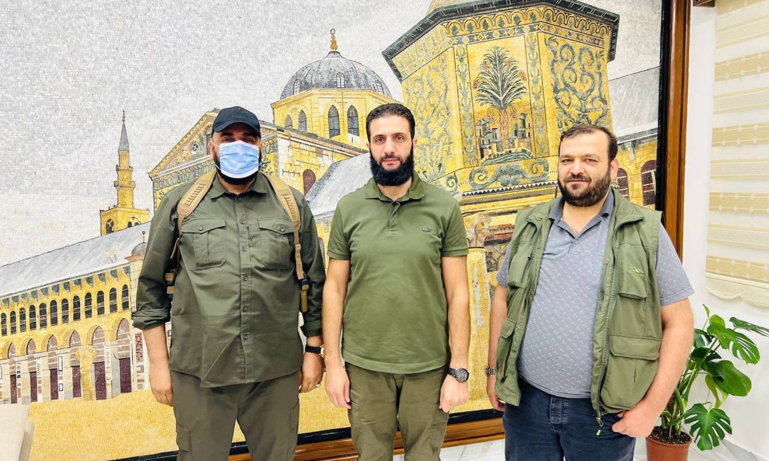 Jihad al-Sheikh (Abu Ahmad Zakour) (R), HTS commander Abu Mohammad al-Jolani (C), and Maysar bin Ali al-Jubouri (Abu Maria al-Qahtani) (L) - October 15, 2022 (X/Mayasara Bn Ali)