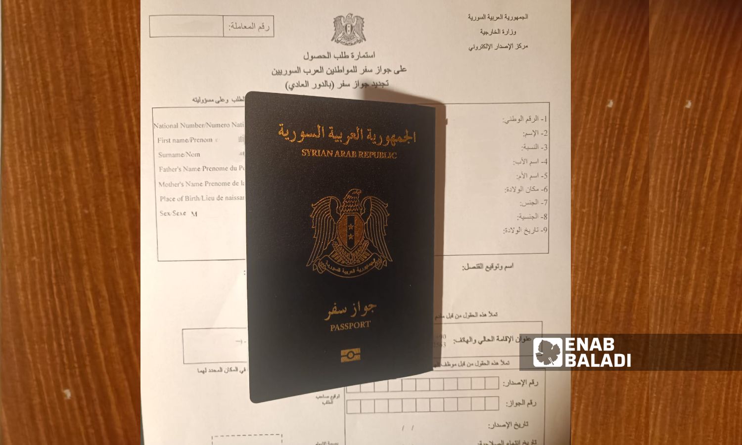 Syrian passport application form from the Syrian Embassy in Muscat - December 28, 2023 (Enab Baladi)