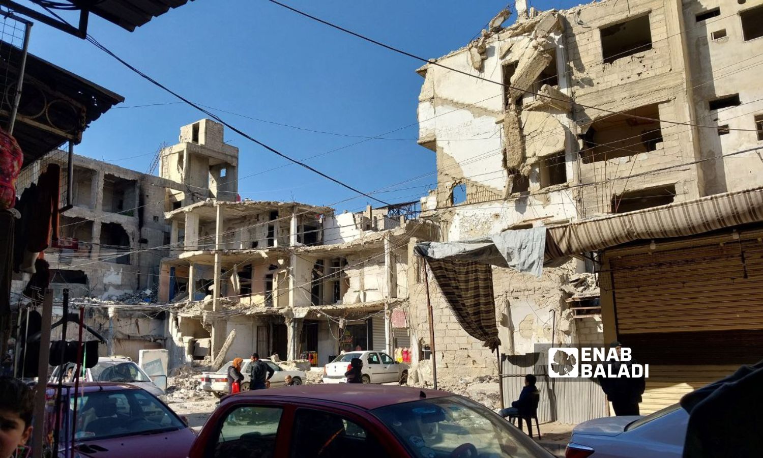 Destroyed buildings in al-Qouatli Street by Syrian regime warplanes during opposition factions