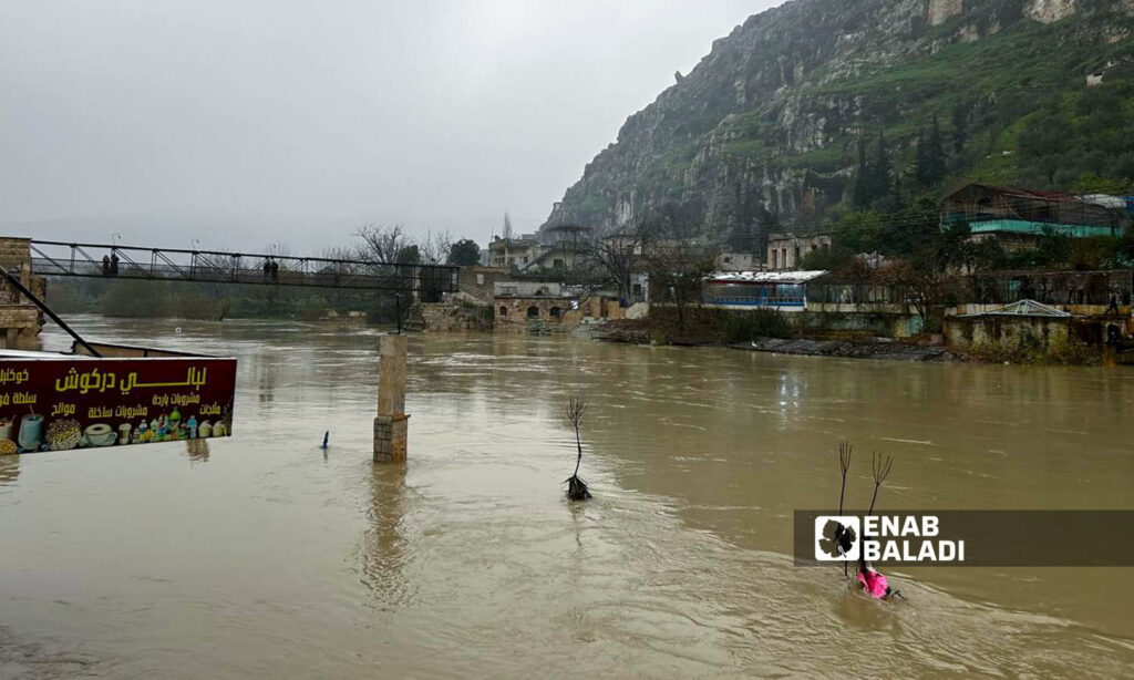 Heavy rains cause flooding of Orontes River in Darkush, Idlib countryside - January 18, 2024 (Enab Baladi/Mohammad Nasan Dabel)