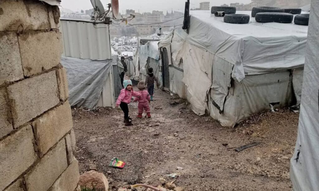 A group of Syrian children play in a camp for Syrian refugees in Arsal city, Lebanon - January 27, 2024 (Enab Baladi)