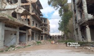 One of the old markets in Daraa al-Balad has been housing destroyed commercial shops for years, which have not been reopened - January 25, 2024 (Enab Baladi/Sarah al-Ahmad)