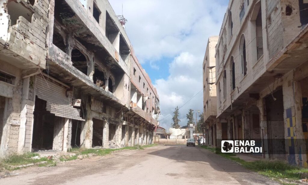 One of the damaged streets in the city of Daraa al-Balad in southern Syria - January 25, 2024 (Enab Baladi/Sarah al-Ahmad)