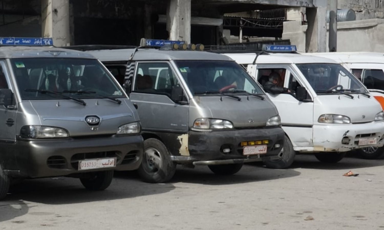 Public transportation means (minibusses) in the city of Idlib - March 10, 2023 (Public Transport Corporation)