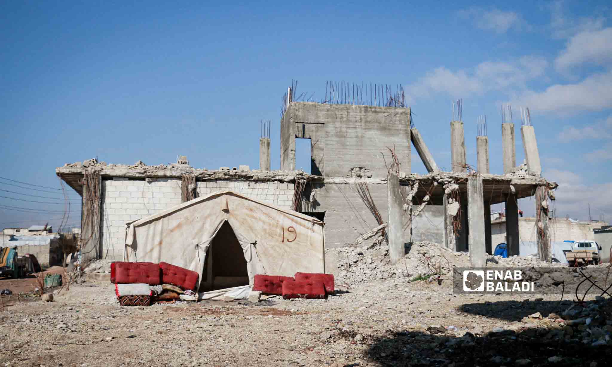 Earthquake affectees’ tents in Jindires, northern Syria - February 6, 2024 (Enab Baladi/Dayan Junpaz)
