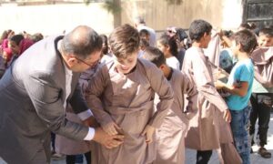 Distribution of school uniforms to students in Tishreen school in Jarablus northeast of Aleppo - September 21, 2023 (Local Council of Jarablus City)