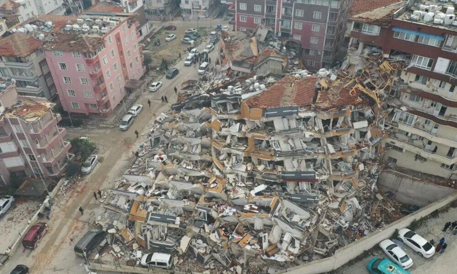 Rubble and collapsed buildings in the Pazarcık area of Kahramanmaraş province following the earthquake that struck several provinces in southern Turkey and northern Syria - February 10, 2023 (NTV)