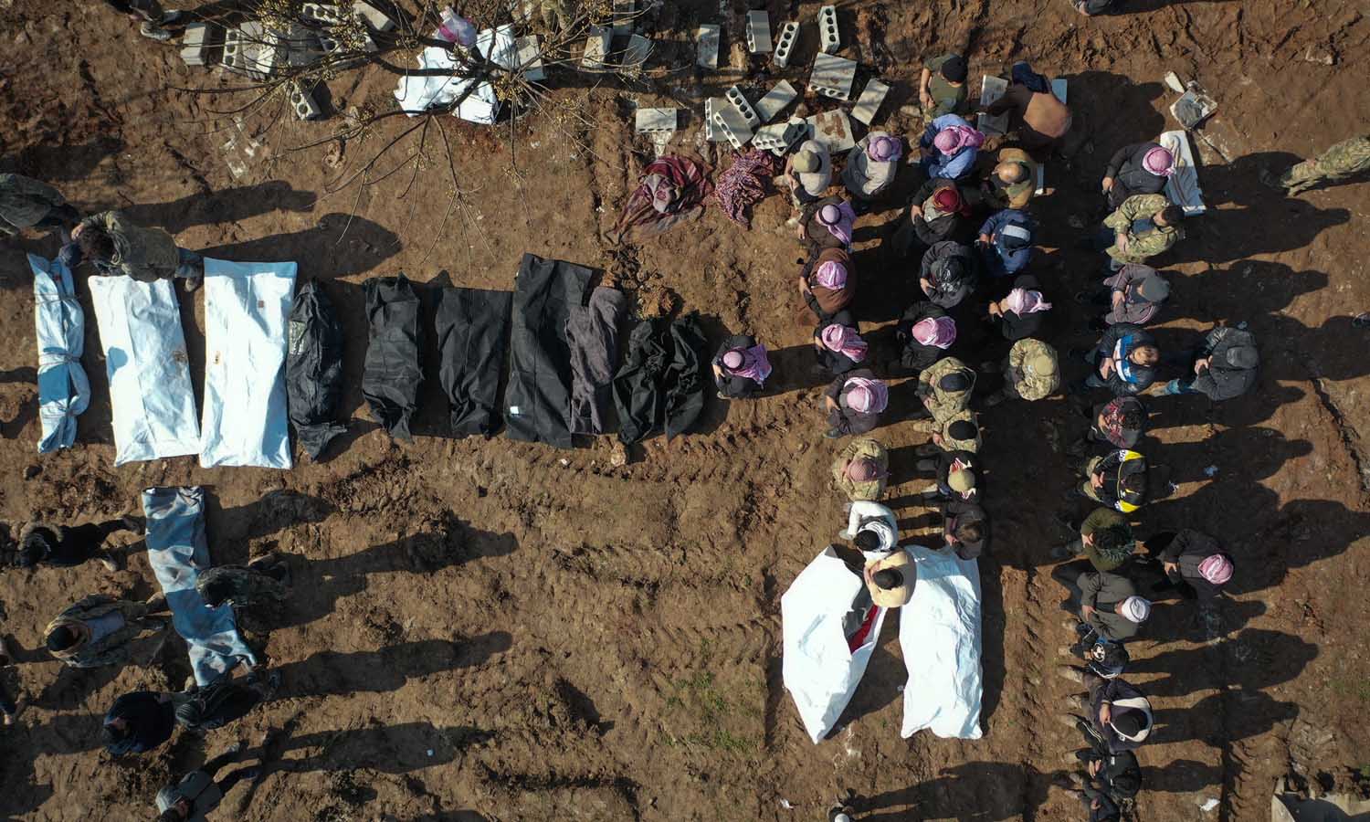 Worshipers perform funeral prayers for victims who died as a result of the earthquake that hit Syria and Turkey in Jindires north of Aleppo - February 8, 2023 (Syria Civil Defence)