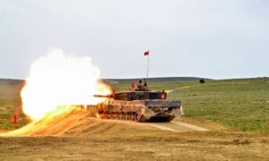 A Turkish tank performs artillery strikes during military training - February 25, 2024 (Turkish Ministry of Defense)