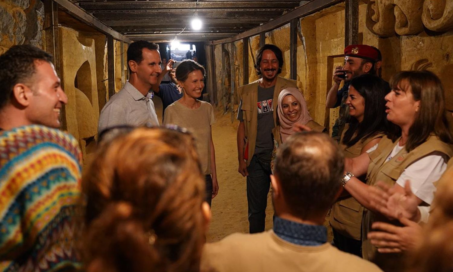 Syrian President Bashar al-Assad and his wife visit a military tunnel in Jobar - August 16, 2018 (Syrian Presidency/Facebook)