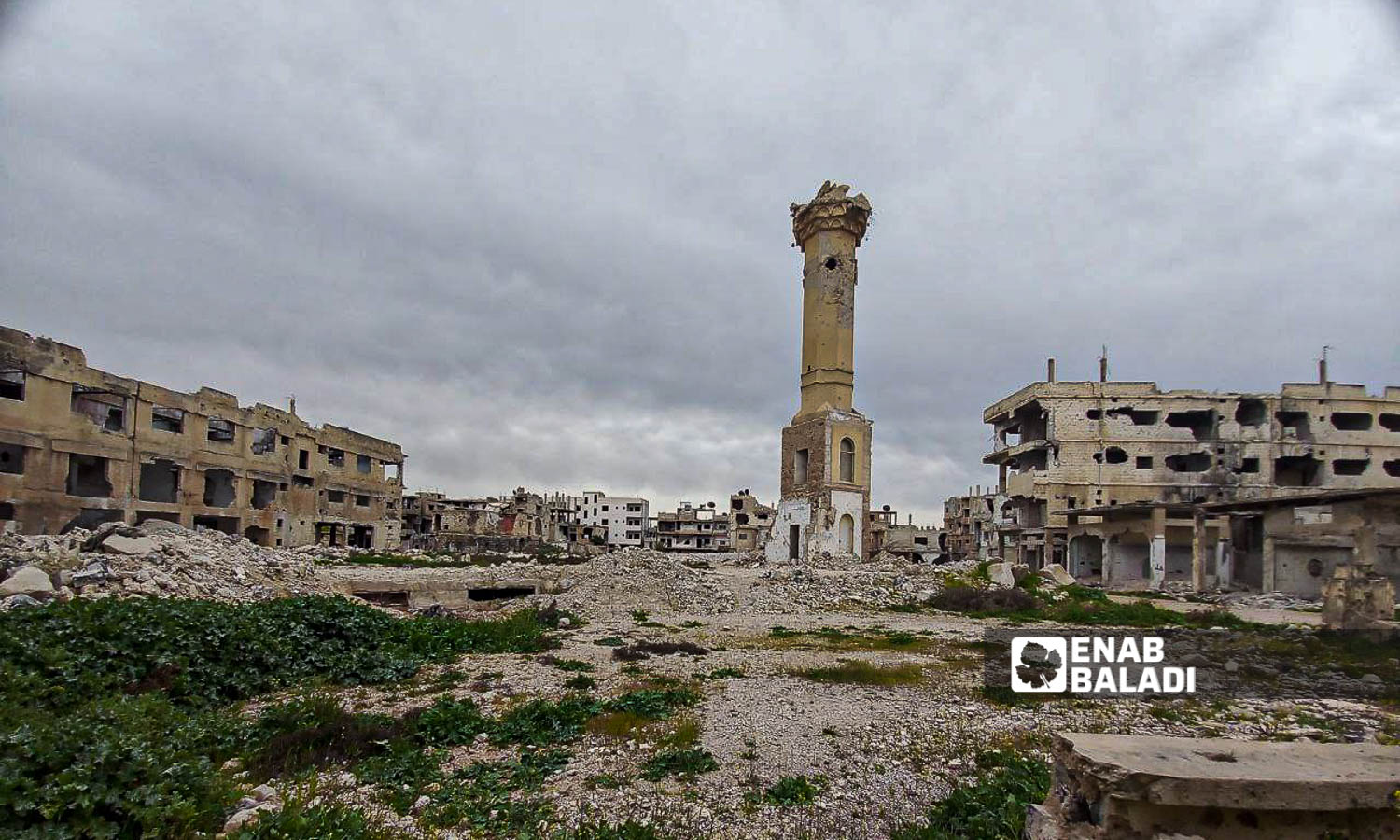 Destruction near the Abdel-Aziz Aba Zaid Mosque in Daraa al-Mahatta - March 17, 2024 (Enab Baladi/Sarah al-Ahmad)
