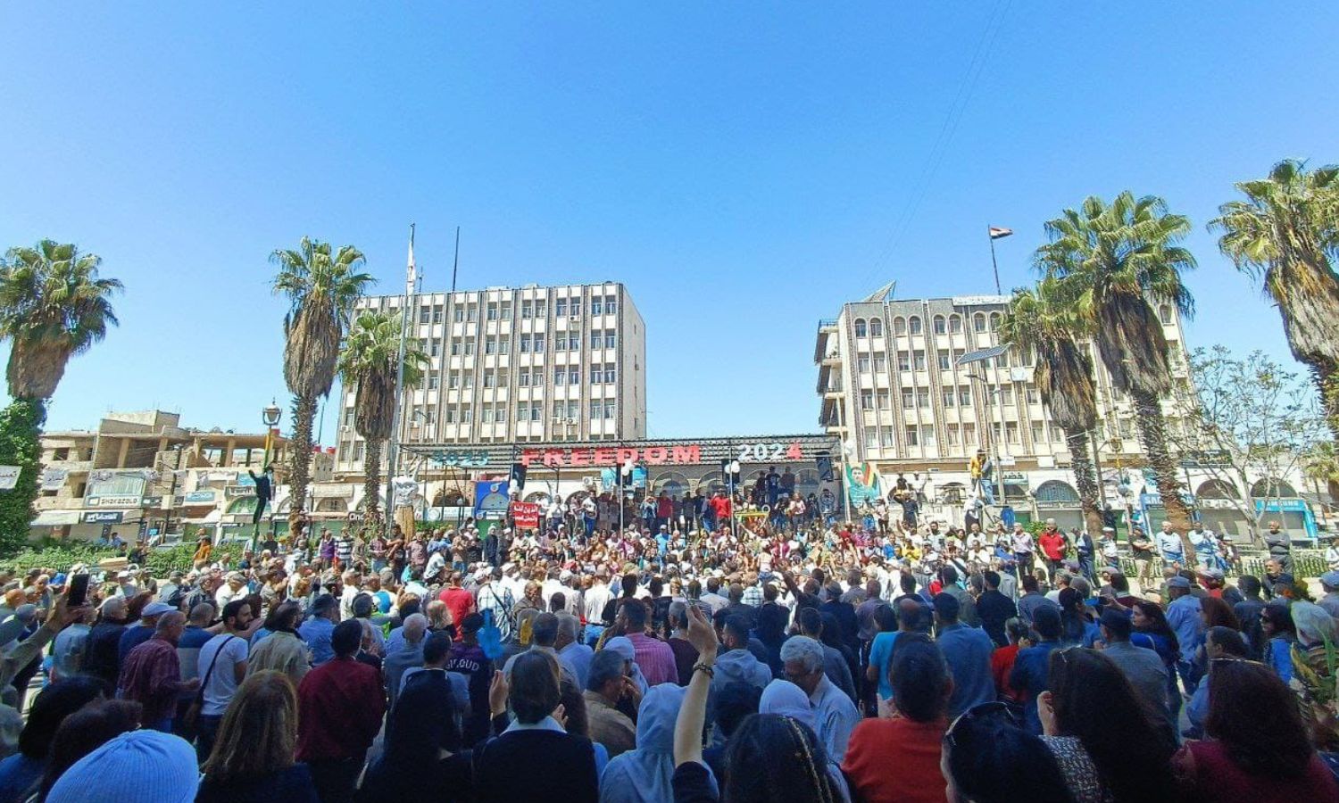 The people of As-Suwayda persist in their protests demanding the overthrow of the Syrian regime - April 19, 2024 (Suwayda24/Facebook)
